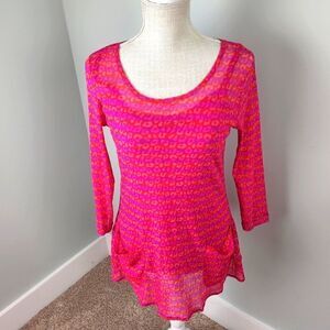Peck And Peck Women’s Pink Floral Sheer Over Pink Tank Shirt Tunic Size Small